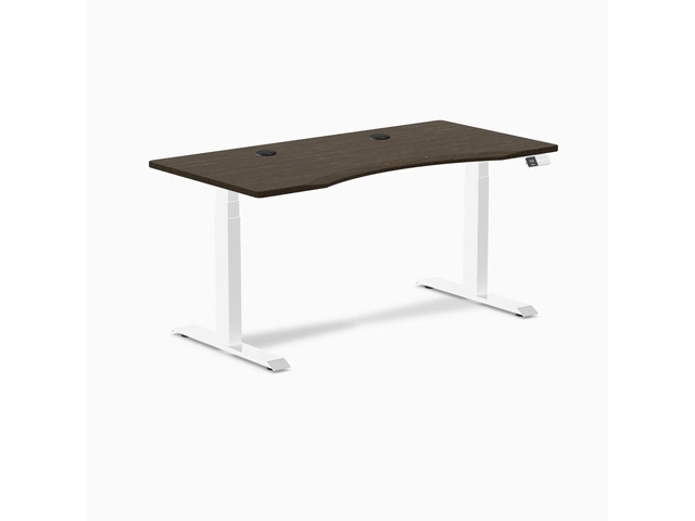Desky Dual Ergo Edge Sit Stand Desk - Dark Bamboo / 48 x 30 in / White