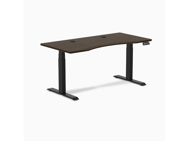Desky Dual Ergo Edge Sit Stand Desk - Dark Bamboo / 48 x 30 in / Matte Black