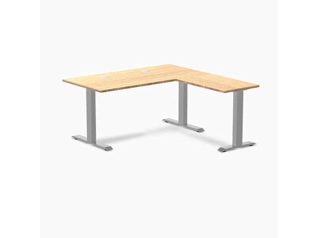 Desky Zero Bamboo L-Shape Office Desk - Bamboo / 60 x 30 x 62 x 20 in with Grommets / Gray