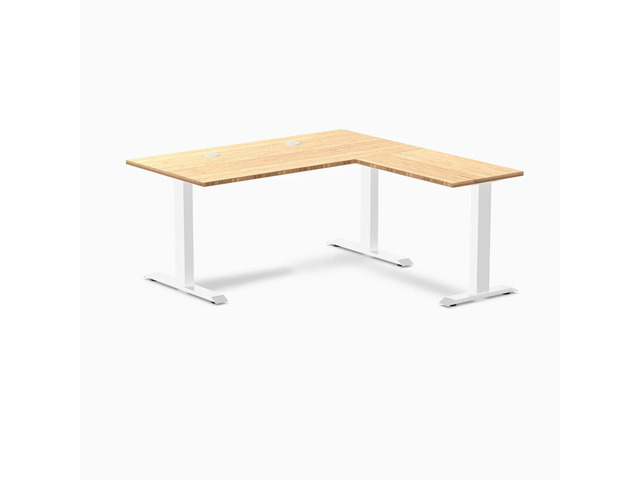 Desky Zero Bamboo L-Shape Office Desk - Bamboo / 60 x 30 x 62 x 20 in with Grommets / White