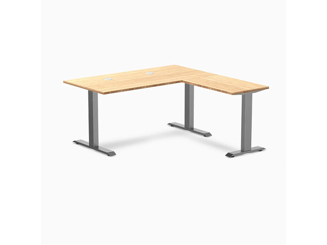 Desky Zero Bamboo L-Shape Office Desk - Bamboo / 60 x 30 x 62 x 20 in with Grommets / Space Gray