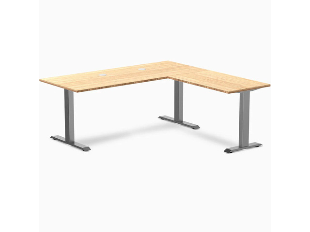 Desky Zero Bamboo L-Shape Office Desk - Bamboo / 72 x 30 x 70 x 24 in with Grommets / Space Gray