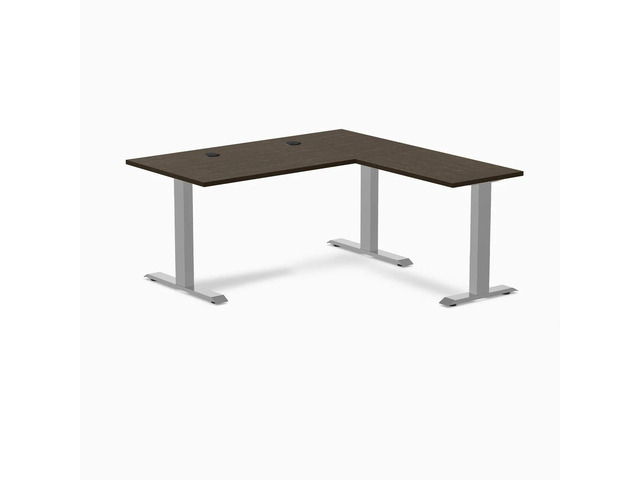Desky Zero Bamboo L-Shape Office Desk - Dark Bamboo / 60 x 30 x 62 x 20 in with Grommets / Gray