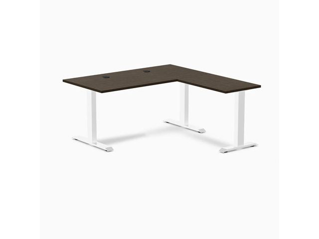 Desky Zero Bamboo L-Shape Office Desk - Dark Bamboo / 60 x 30 x 62 x 20 in with Grommets / White