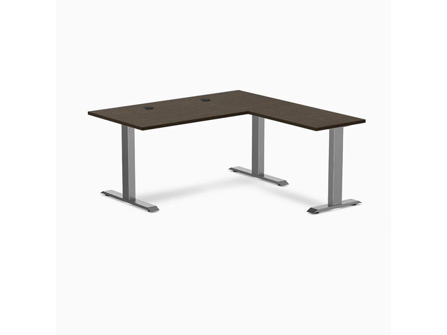 Desky Zero Bamboo L-Shape Office Desk - Dark Bamboo / 60 x 30 x 62 x 20 in with Grommets / Space Gray