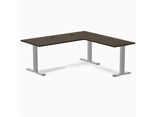 Desky Zero Bamboo L-Shape Office Desk - Dark Bamboo / 72 x 30 x 70 x 24 in with Grommets / Gray