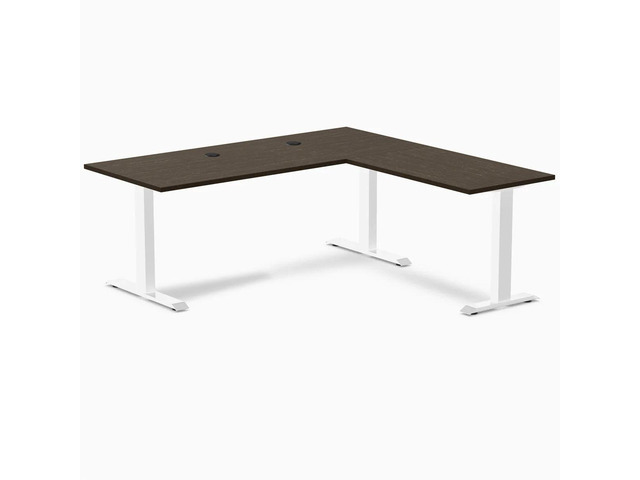 Desky Zero Bamboo L-Shape Office Desk - Dark Bamboo / 72 x 30 x 70 x 24 in with Grommets / White