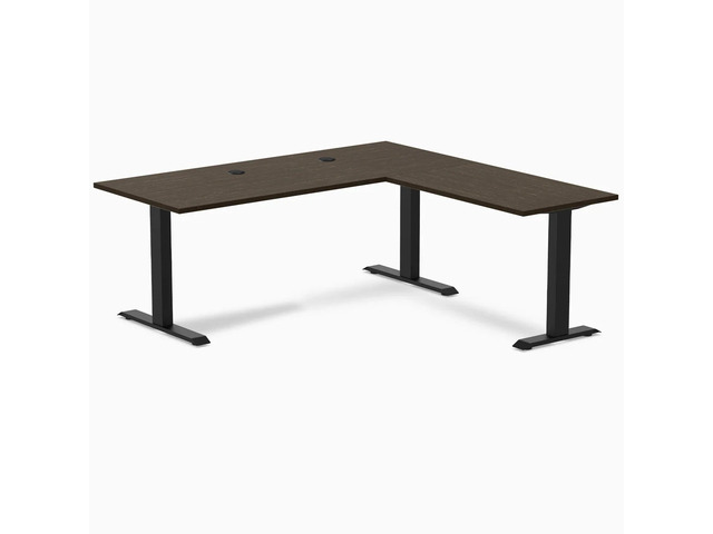 Desky Zero Bamboo L-Shape Office Desk - Dark Bamboo / 72 x 30 x 70 x 24 in with Grommets / Matte Black