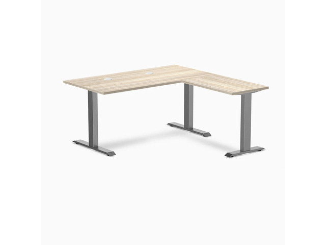 Desky Zero Laminate L-Shape Office Desk - Classic Oak / 59 x 29.5 x 61 x 19.7 in with Grommets / Space Gray