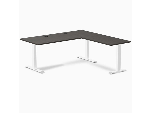 Desky Zero Laminate L-Shape Office Desk - Burnished Wood / 70.9 x 29.5 x 68.9 x 23.6 in with Grommets / White