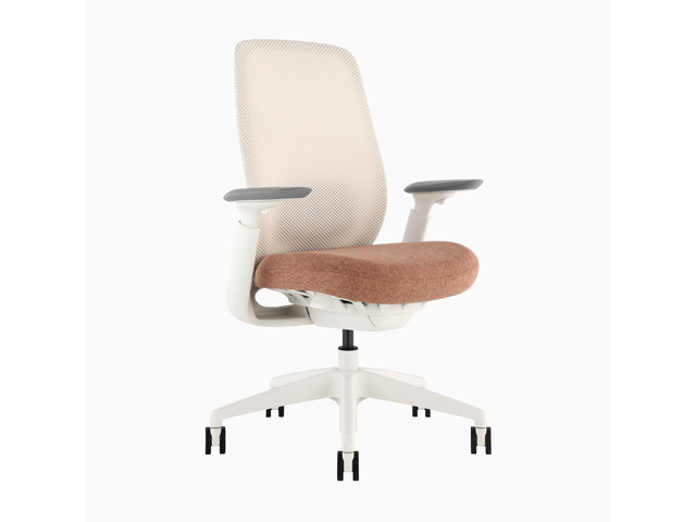 Desky Sereno Ergonomic Office Task Chair - White + Peach / No Headrest