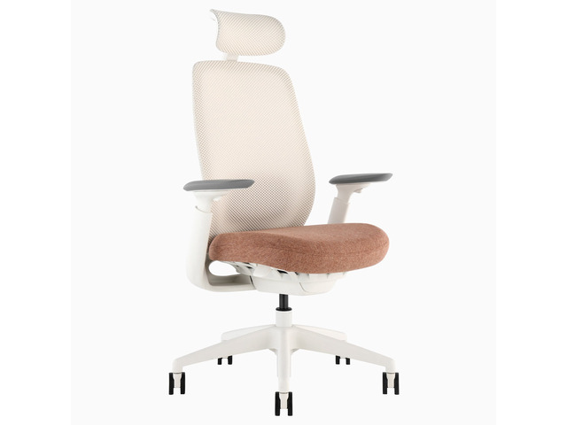 Desky Sereno Ergonomic Office Task Chair - White + Peach / Headrest