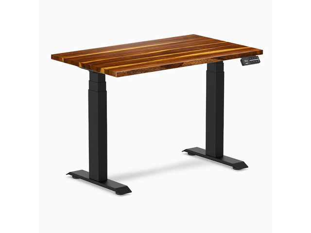 Desky Dual Mini Hardwood Sit Stand Desk - Pheasantwood / 40 x 24 in / Matte Black