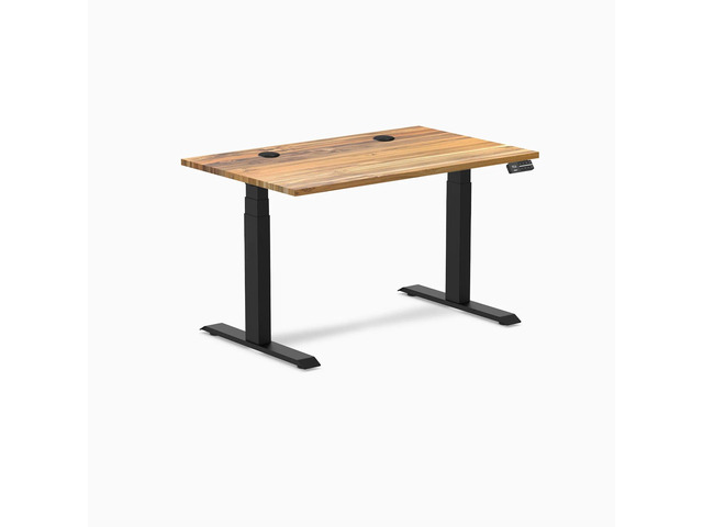 Desky Dual Hardwood Sit Stand Desk - Teak / 48 x 30 inches with Grommets / Matte Black