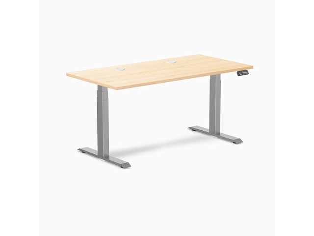 Desky Dual Hardwood Sit Stand Desk - Maple / 60 x 30 inches with Grommets / Space Grey
