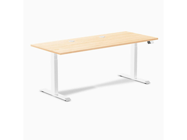 Desky Dual Hardwood Sit Stand Desk - Maple / 72 x 30 inches with Grommets / White