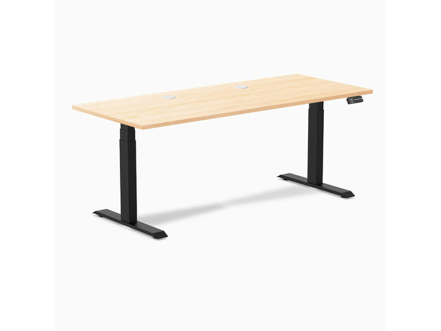 Desky Dual Hardwood Sit Stand Desk - Maple / 72 x 30 inches with Grommets / Matte Black