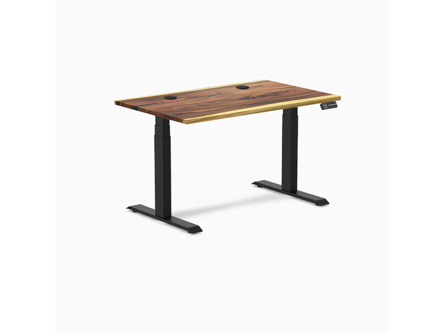 Desky Dual Hardwood Sit Stand Desk - Saman / 48 x 30 inches with Grommets / Matte Black