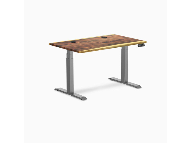 Desky Dual Hardwood Sit Stand Desk - Saman / 48 x 30 inches with Grommets / Space Grey