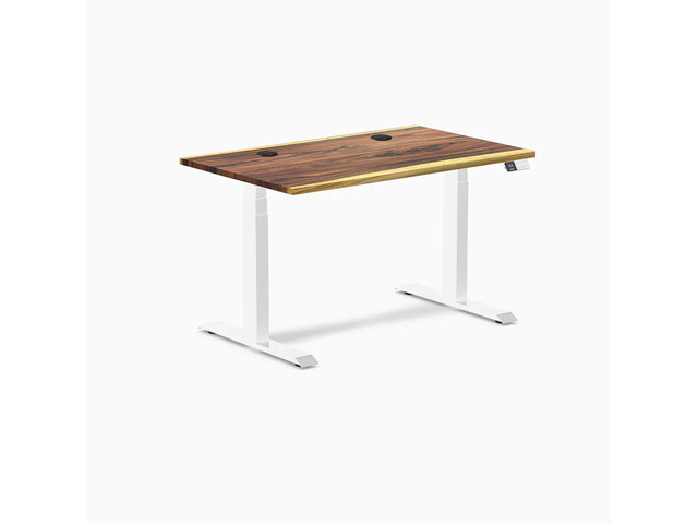 Desky Dual Hardwood Sit Stand Desk - Saman / 48 x 30 inches with Grommets / White