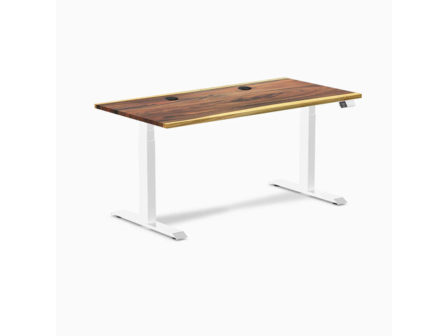 Desky Dual Hardwood Sit Stand Desk - Saman / 60 x 30 inches with Grommets / White