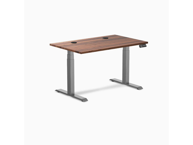 Desky Dual Hardwood Sit Stand Desk - Walnut / 48 x 30 inches with Grommets / Space Grey