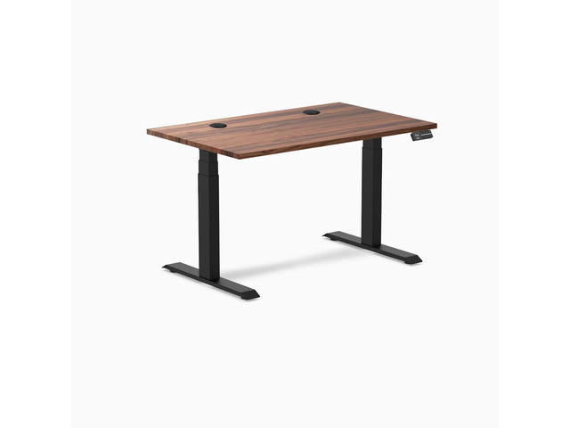 Desky Dual Hardwood Sit Stand Desk - Walnut / 48 x 30 inches with Grommets / Matte Black