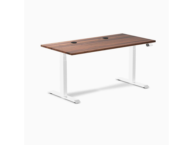 Desky Dual Hardwood Sit Stand Desk - Walnut / 60 x 30 inches with Grommets / White