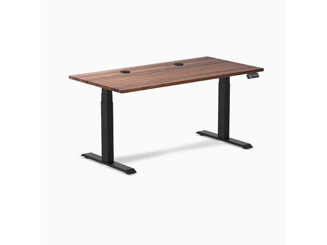 Desky Dual Hardwood Sit Stand Desk - Walnut / 60 x 30 inches with Grommets / Matte Black
