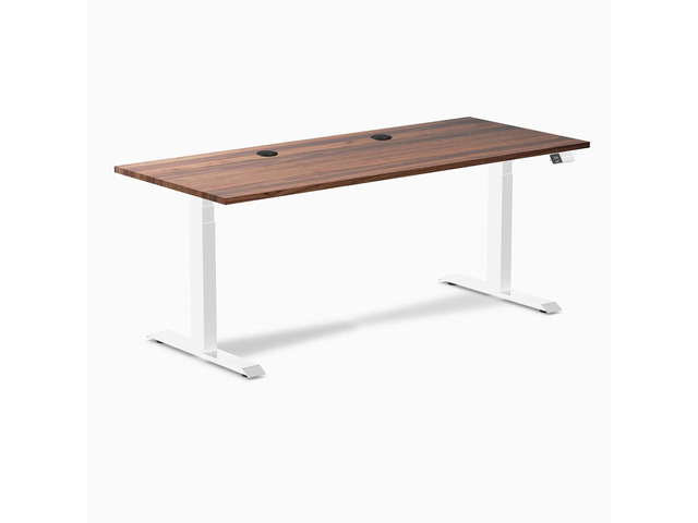Desky Dual Hardwood Sit Stand Desk - Walnut / 72 x 30 inches with Grommets / White