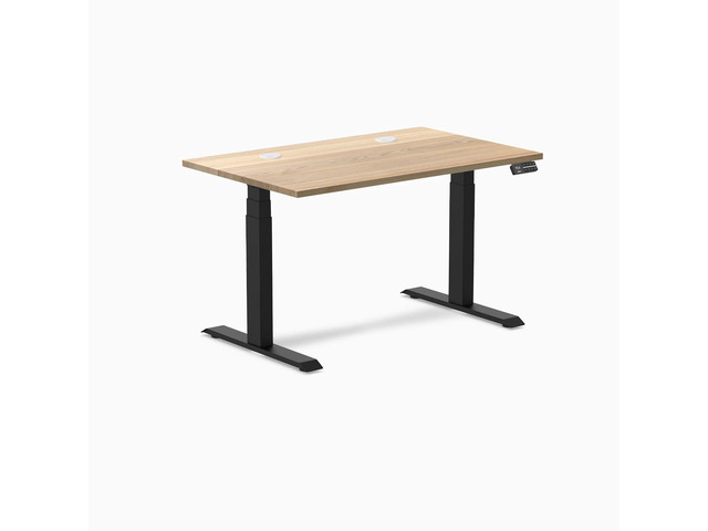Desky Dual Hardwood Sit Stand Desk - White Ash / 48 x 30 inches with Grommets / Matte Black