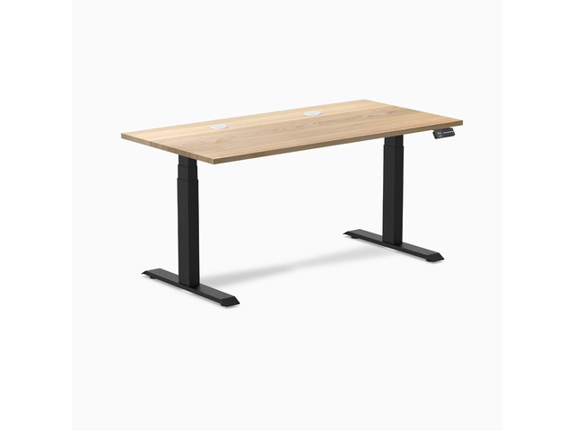 Desky Dual Hardwood Sit Stand Desk - White Ash / 60 x 30 inches with Grommets / Matte Black