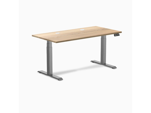 Desky Dual Hardwood Sit Stand Desk - White Ash / 60 x 30 inches with Grommets / Space Grey