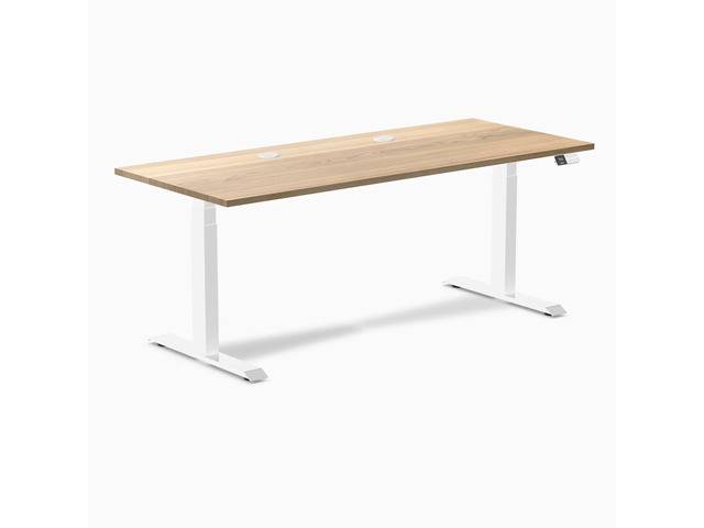 Desky Dual Hardwood Sit Stand Desk - White Ash / 72 x 30 inches with Grommets / White