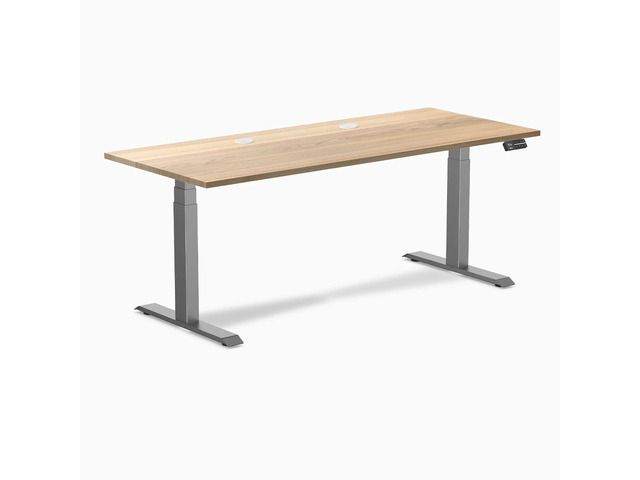 Desky Dual Hardwood Sit Stand Desk - White Ash / 72 x 30 inches with Grommets / Space Grey