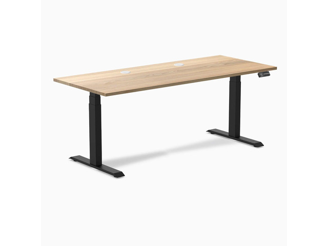 Desky Dual Hardwood Sit Stand Desk - White Ash / 72 x 30 inches with Grommets / Matte Black