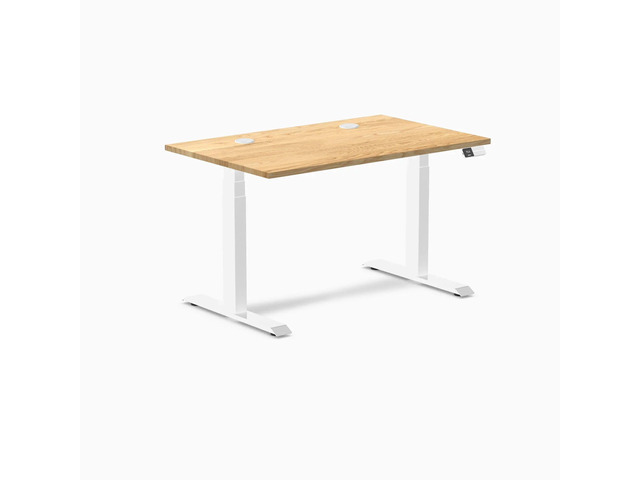 Desky Dual Hardwood Sit Stand Desk - White Oak / 48 x 30 inches with Grommets / White