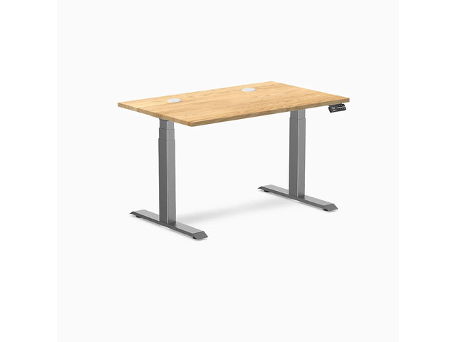 Desky Dual Hardwood Sit Stand Desk - White Oak / 48 x 30 inches with Grommets / Space Grey