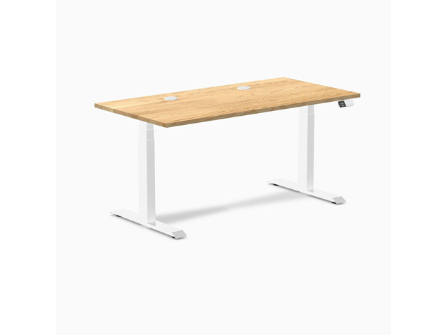Desky Dual Hardwood Sit Stand Desk - White Oak / 60 x 30 inches with Grommets / White