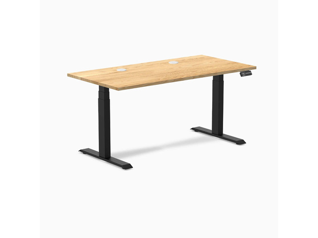 Desky Dual Hardwood Sit Stand Desk - White Oak / 60 x 30 inches with Grommets / Matte Black