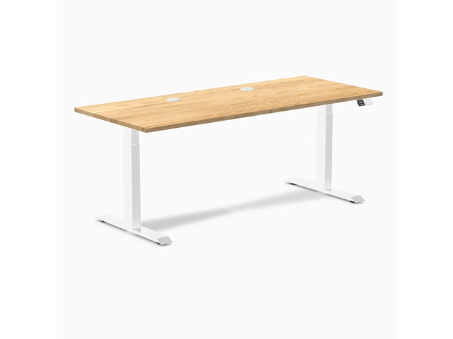 Desky Dual Hardwood Sit Stand Desk - White Oak / 72 x 30 inches with Grommets / White