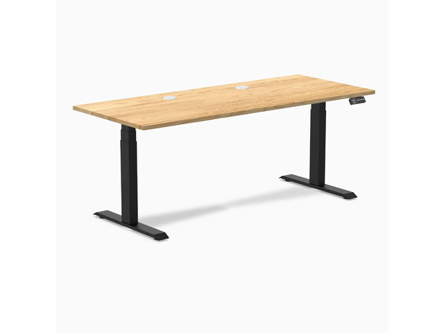 Desky Dual Hardwood Sit Stand Desk - White Oak / 72 x 30 inches with Grommets / Matte Black