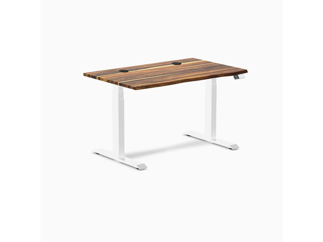 Desky Dual Hardwood Sit Stand Desk - Pheasantwood / 48 x 30 inches with Grommets / White