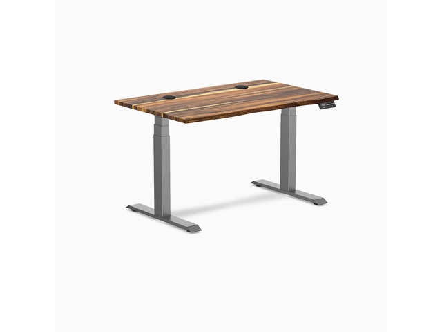 Desky Dual Hardwood Sit Stand Desk - Pheasantwood / 48 x 30 inches with Grommets / Space Grey