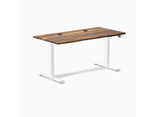 Desky Dual Hardwood Sit Stand Desk - Pheasantwood / 60 x 30 inches with Grommets / White
