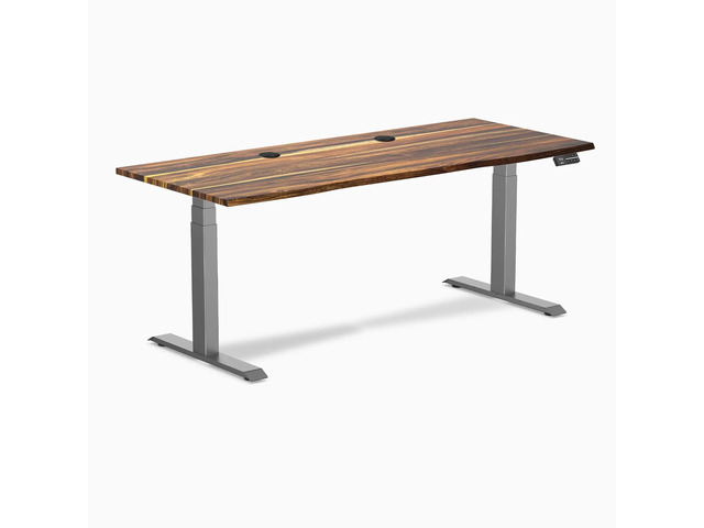 Desky Dual Hardwood Sit Stand Desk - Pheasantwood / 72 x 30 inches with Grommets / Space Grey