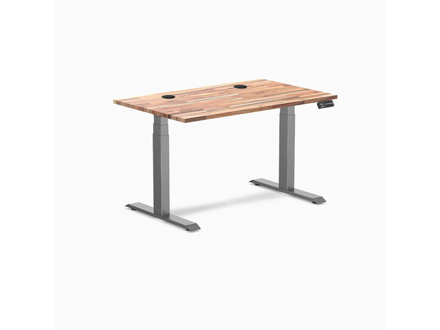 Desky Dual Softwood Sit Stand Desk - Acacia / 48 x 30 inches with Grommets / Space Grey