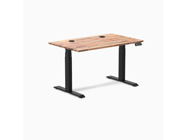 Desky Dual Softwood Sit Stand Desk - Acacia / 48 x 30 inches with Grommets / Matte Black