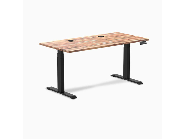 Desky Dual Softwood Sit Stand Desk - Acacia / 60 x 30 inches with Grommets / Matte Black