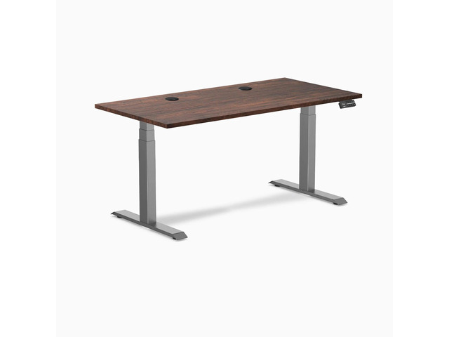 Desky Dual Softwood Sit Stand Desk - American Rustic Pine / 60 x 30 inches with Grommets / Space Grey